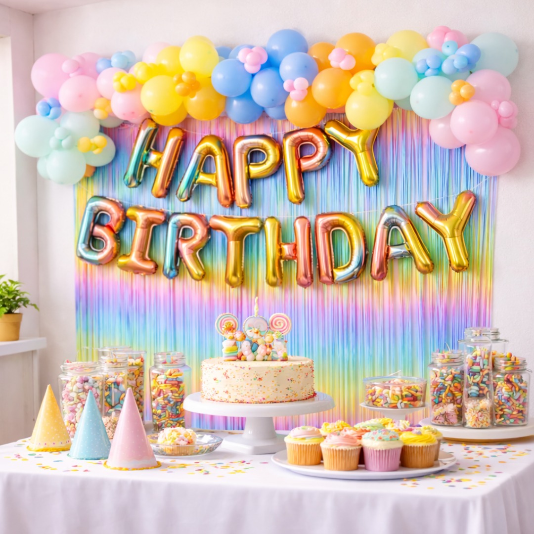 Iridescent Rainbow Color Happy Birthday Letter Balloons
