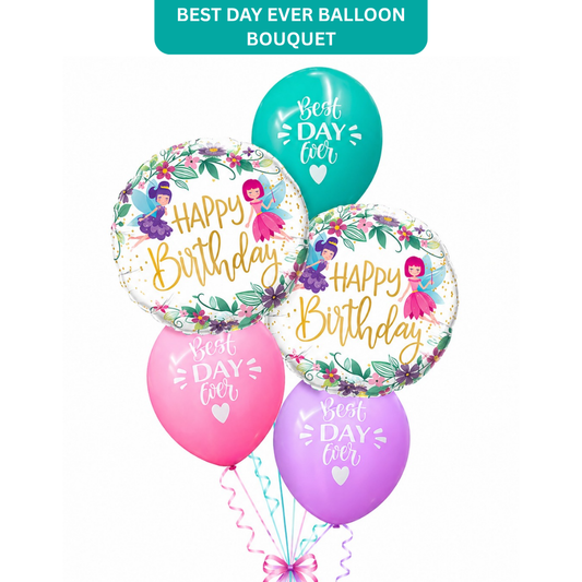 Best Day Ever Happy Birthday Pastel Balloon Set of 5 (Helium Filled & Delivered Inflated) | Birthday Decoration Balloons