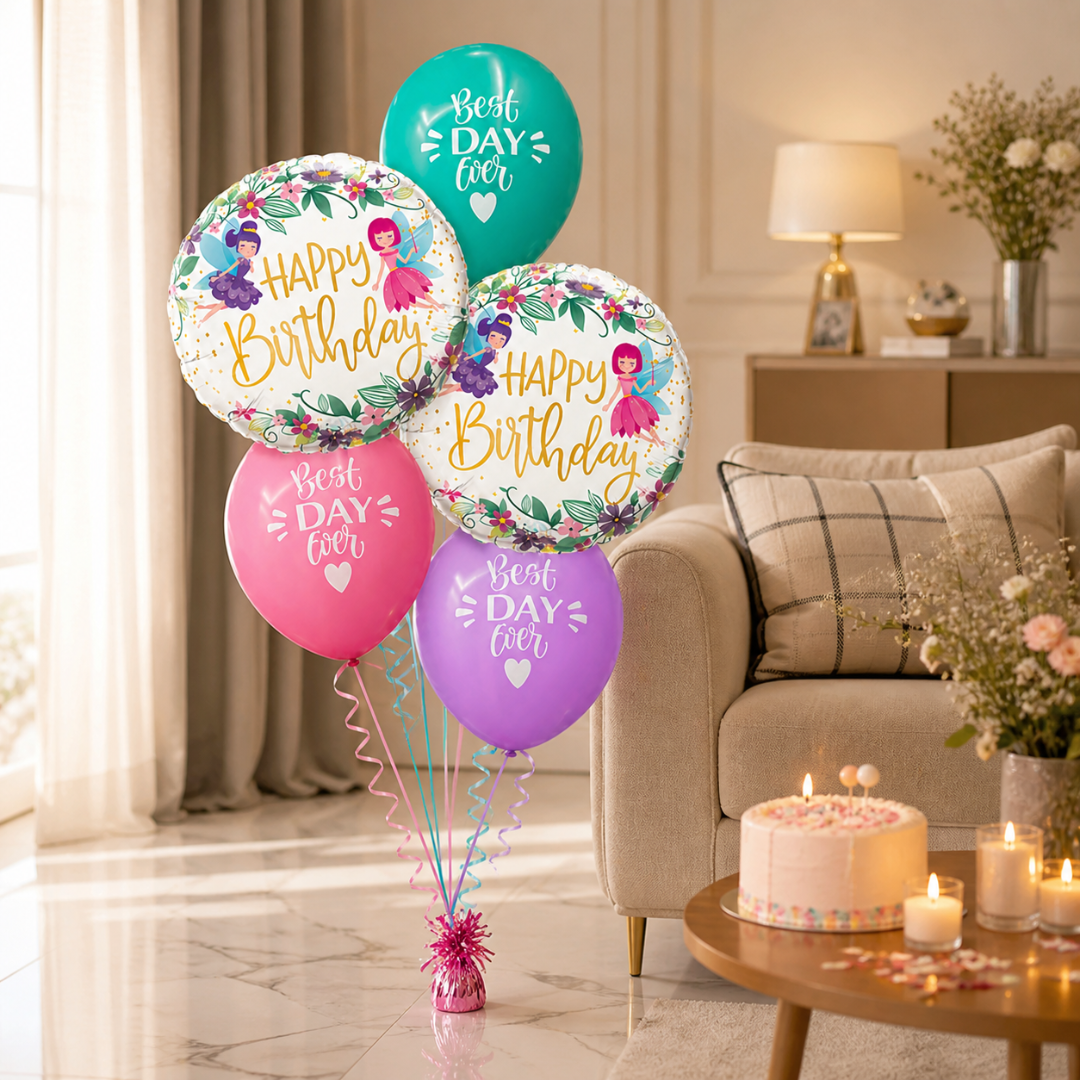 Best Day Ever Happy Birthday Pastel Balloon Set of 5 (Helium Filled & Delivered Inflated) | Birthday Decoration Balloons