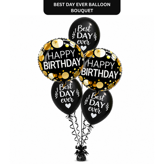 Best Day Ever Happy Birthday Black & White Balloon Set - 5PC