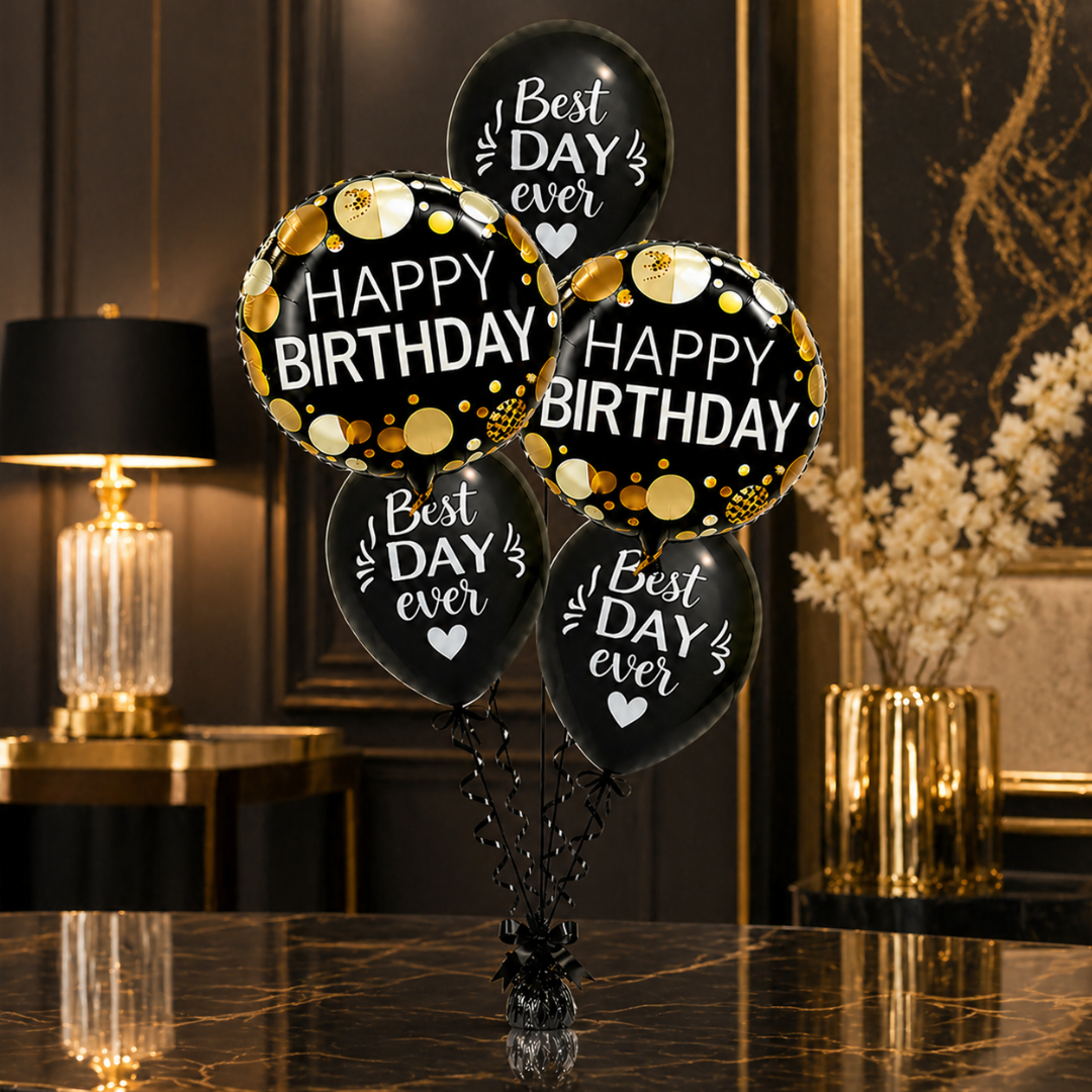 Best Day Ever Happy Birthday Black & White Balloon Set - 5PC