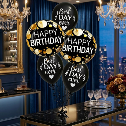 Best Day Ever Happy Birthday Black & White Balloon Set - 5PC
