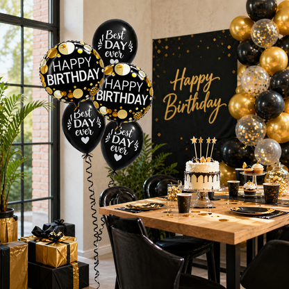 Best Day Ever Happy Birthday Black & White Balloon Set - 5PC