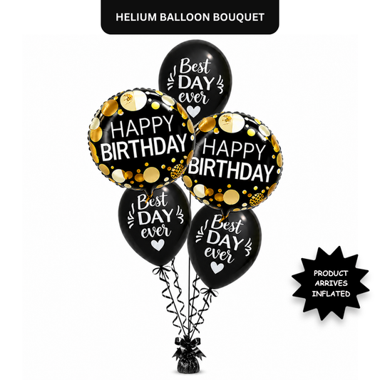 Best Day Ever Happy Birthday Black & White Balloon Set of 5 (Helium Filled & Delivered Inflated) | Birthday Decoration Balloons