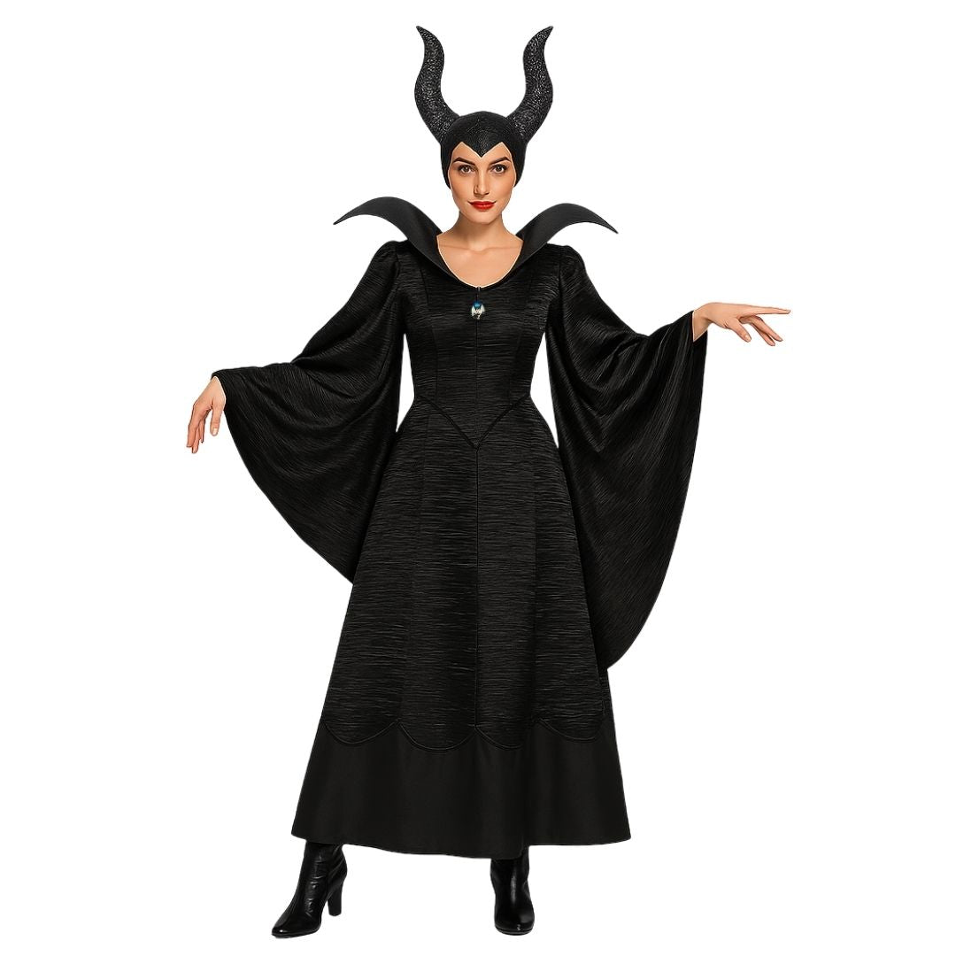 Maleficient Adult Costume with Glittery Headband