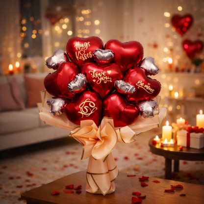 Red & Rose Gold Love You Text Foil Balloon Bouquet - 3PC