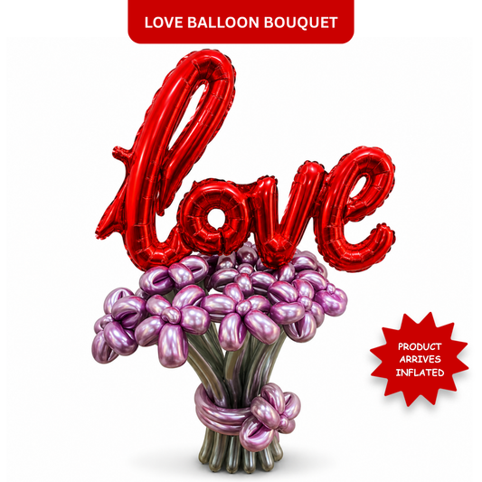 L-o-v-e Ballloon Bouquet with Pink & Silver Designer Balloons | Air Filled and Ready Delivery