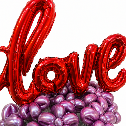 L-o-v-e Ballloon Bouquet with Pink & Silver Designer Balloons | Air Filled and Ready Delivery