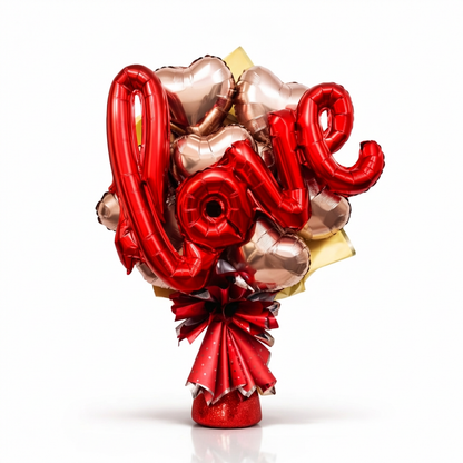 Rose Gold Heart Shape Foil Balloon Set w/ Red L-O-V-E Shaped Foil Ballon - 8PC