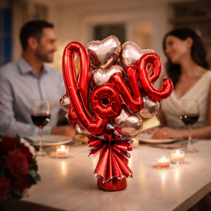 Rose Gold Heart Shape Foil Balloon Set w/ Red L-O-V-E Shaped Foil Ballon - 8PC