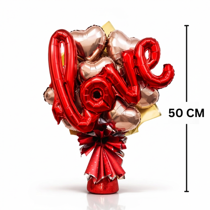 Rose Gold Heart Shape Foil Balloon Set w/ Red L-O-V-E Shaped Foil Ballon - 8PC