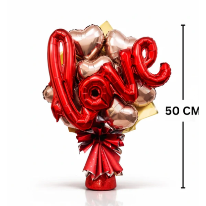 Rose Gold & Red Heart Foil Balloon Bouquet Set | Air Filled & Delivered Inflated | Romantic & Surprise Gift Bouquet
