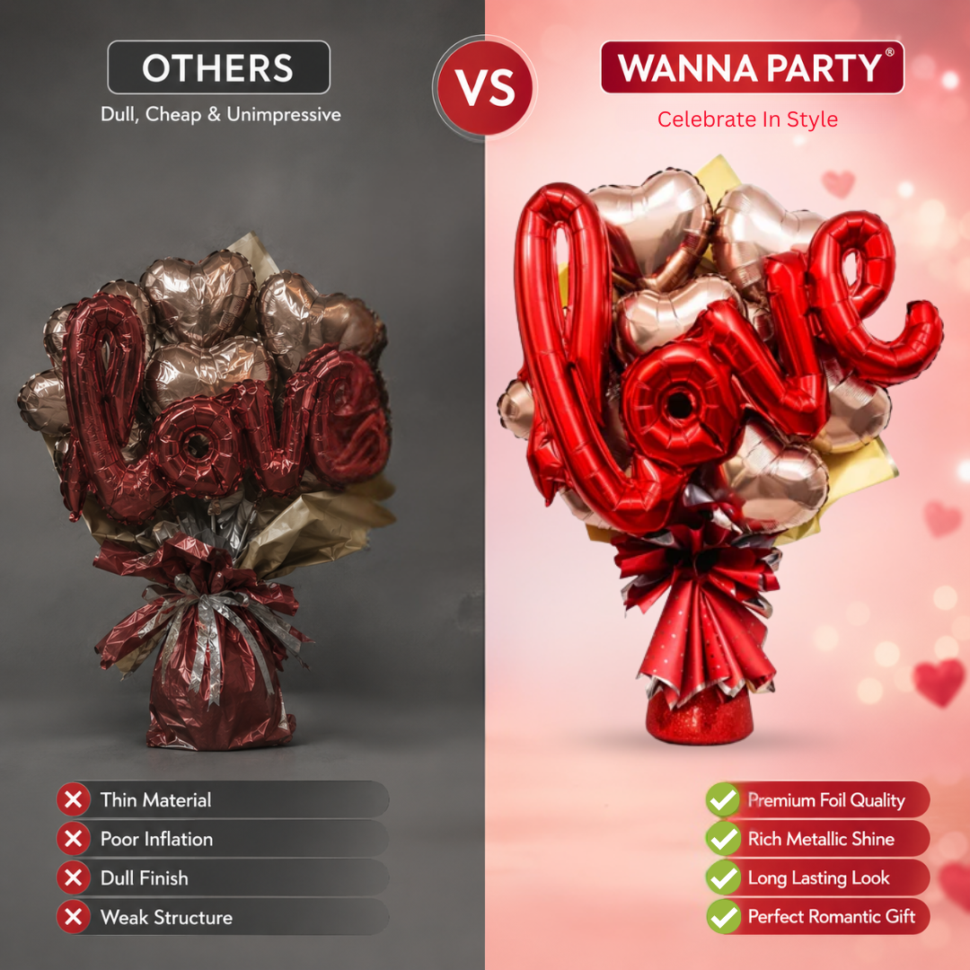 Rose Gold & Red Heart Foil Balloon Bouquet Set | Air Filled & Delivered Inflated | Romantic & Surprise Gift Bouquet