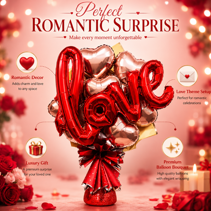 Rose Gold & Red Heart Foil Balloon Bouquet Set | Air Filled & Delivered Inflated | Romantic & Surprise Gift Bouquet