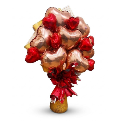 Rose Gold & Red Heart Foil Balloon Bouquet Set | Air Filled & Delivered Inflated | Romantic & Surprise Gift Bouquet