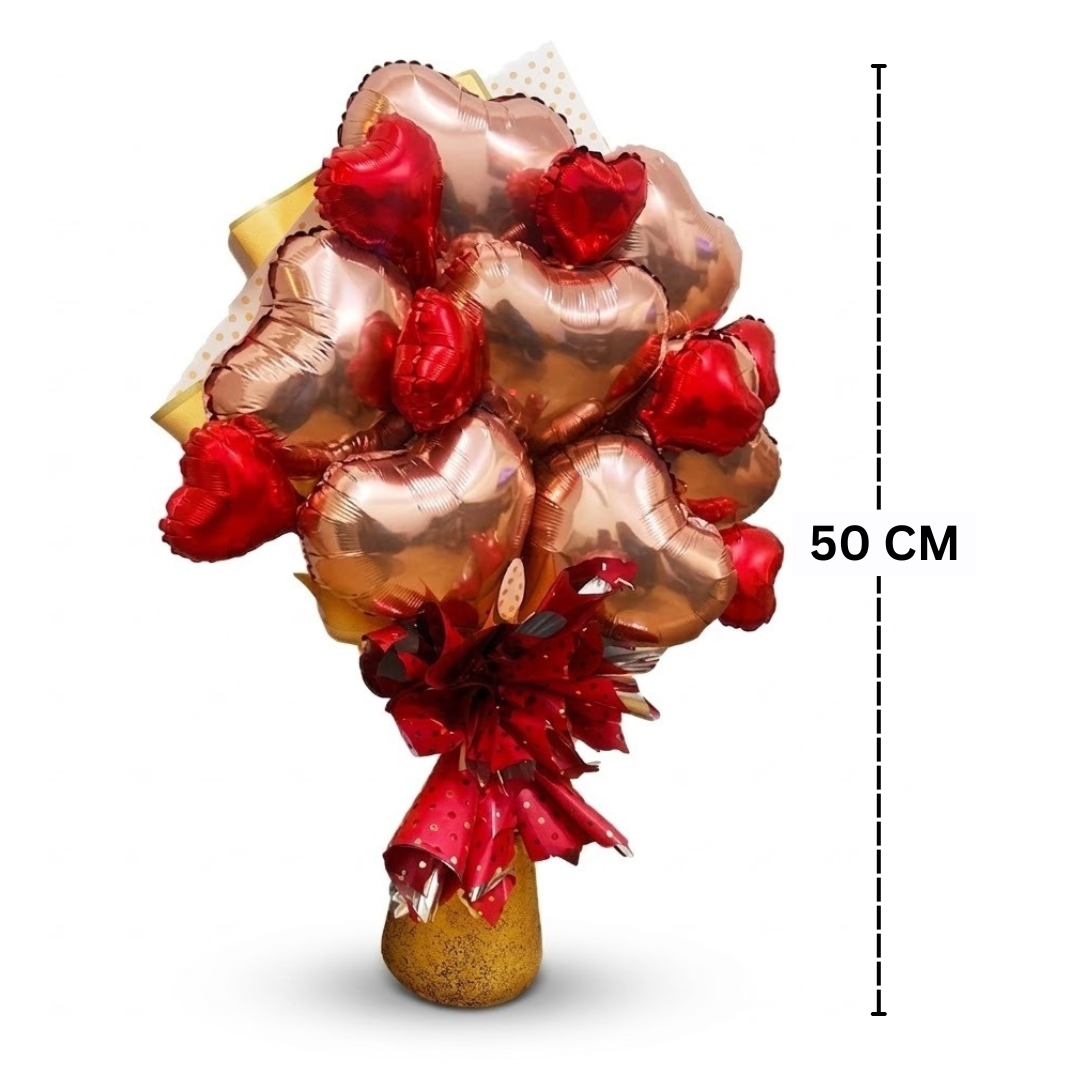 Rose Gold & Red Heart Foil Balloon Bouquet Set | Air Filled & Delivered Inflated | Romantic & Surprise Gift Bouquet