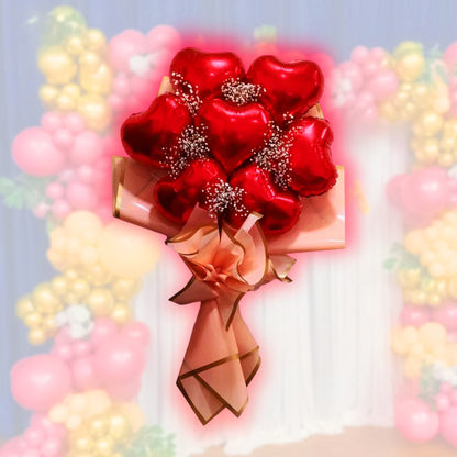 Red Heart Shape Foil Balloon Set w/ Gymsum Flowers - Air Filled - 10 inches - 7PC