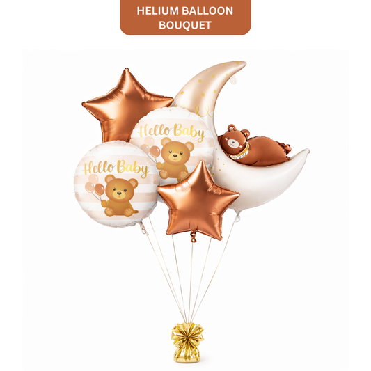 Hello Baby Teddy Bear & Stars Balloon - 5PC