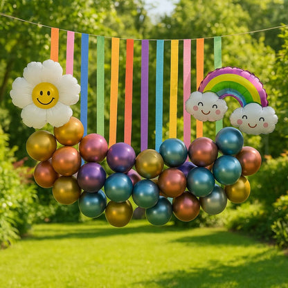 Chrome Balloon with Ribbons & Rainbow Foil Balloon Combo Kit - 41PC
