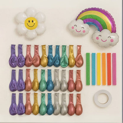 Chrome Balloon with Ribbons & Rainbow Foil Balloon Combo Kit - 41PC