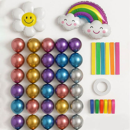 Chrome Balloon with Ribbons & Rainbow Foil Balloon Combo Kit - 41PC