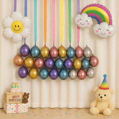 Chrome Balloon with Ribbons & Rainbow Foil Balloon Combo Kit - 41PC