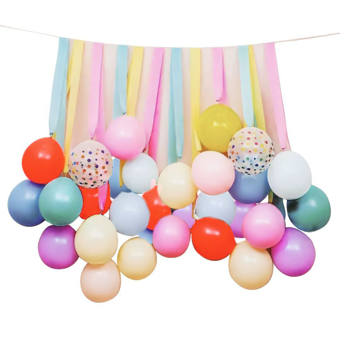 Macaron Balloons with Ribbons Combo Pack Kit - 42PC