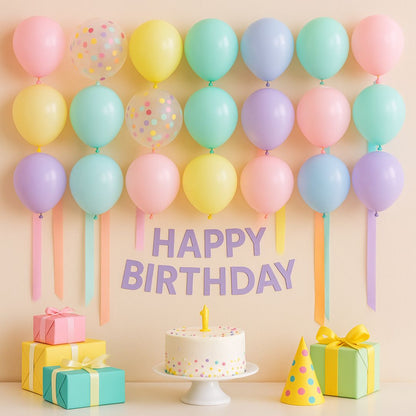 Macaron Balloons with Ribbons Combo Pack Kit - 42PC