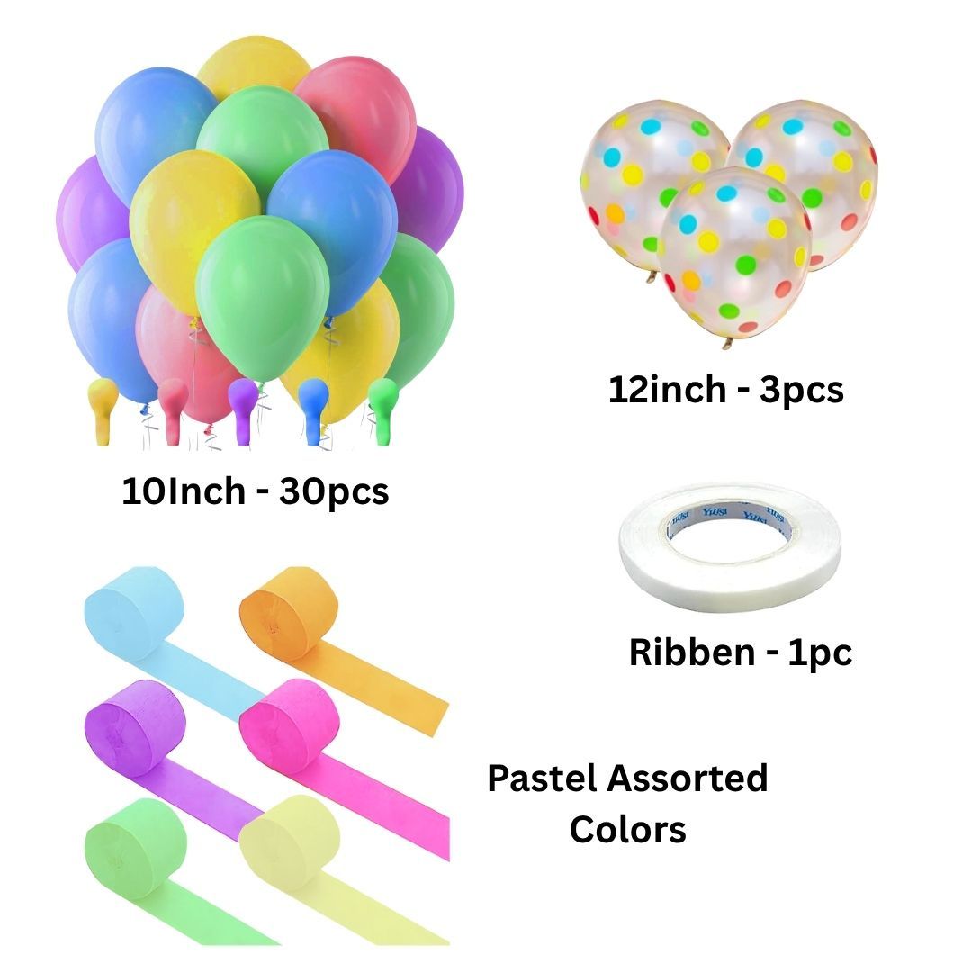 Macaron Balloons with Ribbons Combo Pack Kit - 42PC