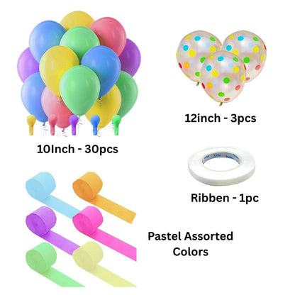 Macaron Balloons with Ribbons Combo Pack Kit - 42PC