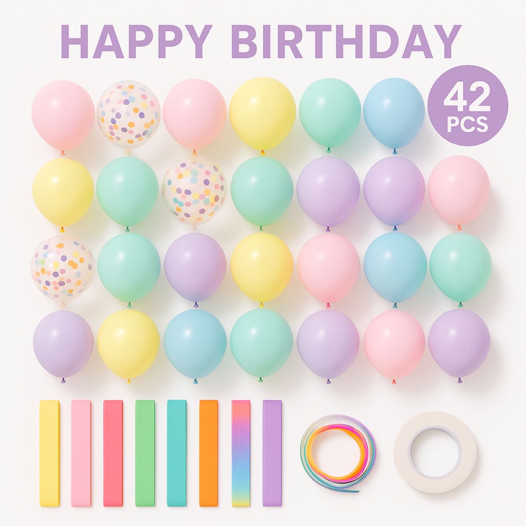 Macaron Balloons with Ribbons Combo Pack Kit - 42PC