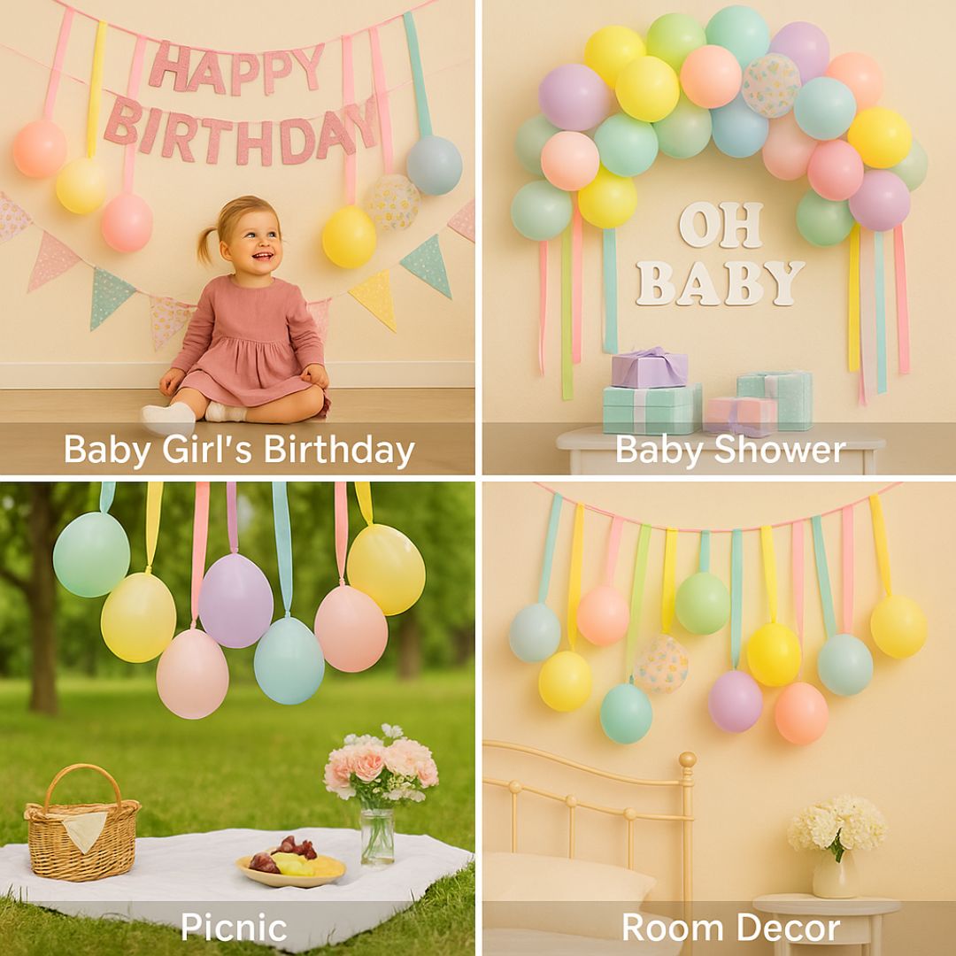 Macaron Balloons with Ribbons Combo Pack Kit - 42PC