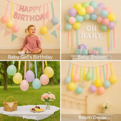 Macaron Balloons with Ribbons Combo Pack Kit - 42PC