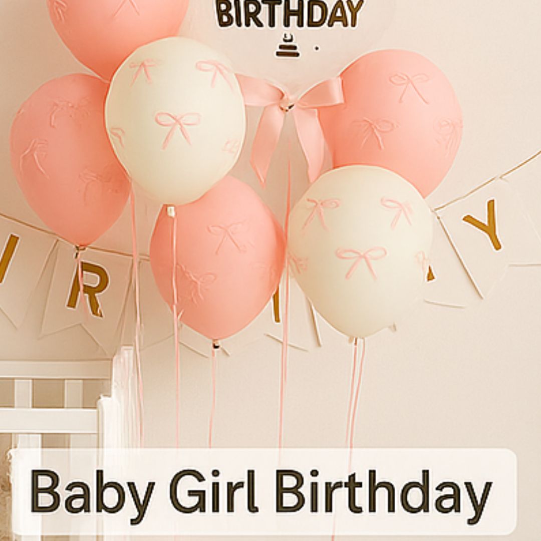 Happy Birthday Pink & White Latex Balloons with Pink Ribbon Combo Set - 38PC