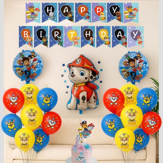 Paw Patrol Balloon Combo Kit with Banner, String Decoration and Cake Topper - 34PC