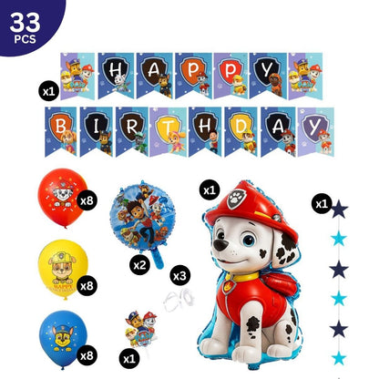 Paw Patrol Balloon Combo Kit with Banner, String Decoration and Cake Topper - 34PC