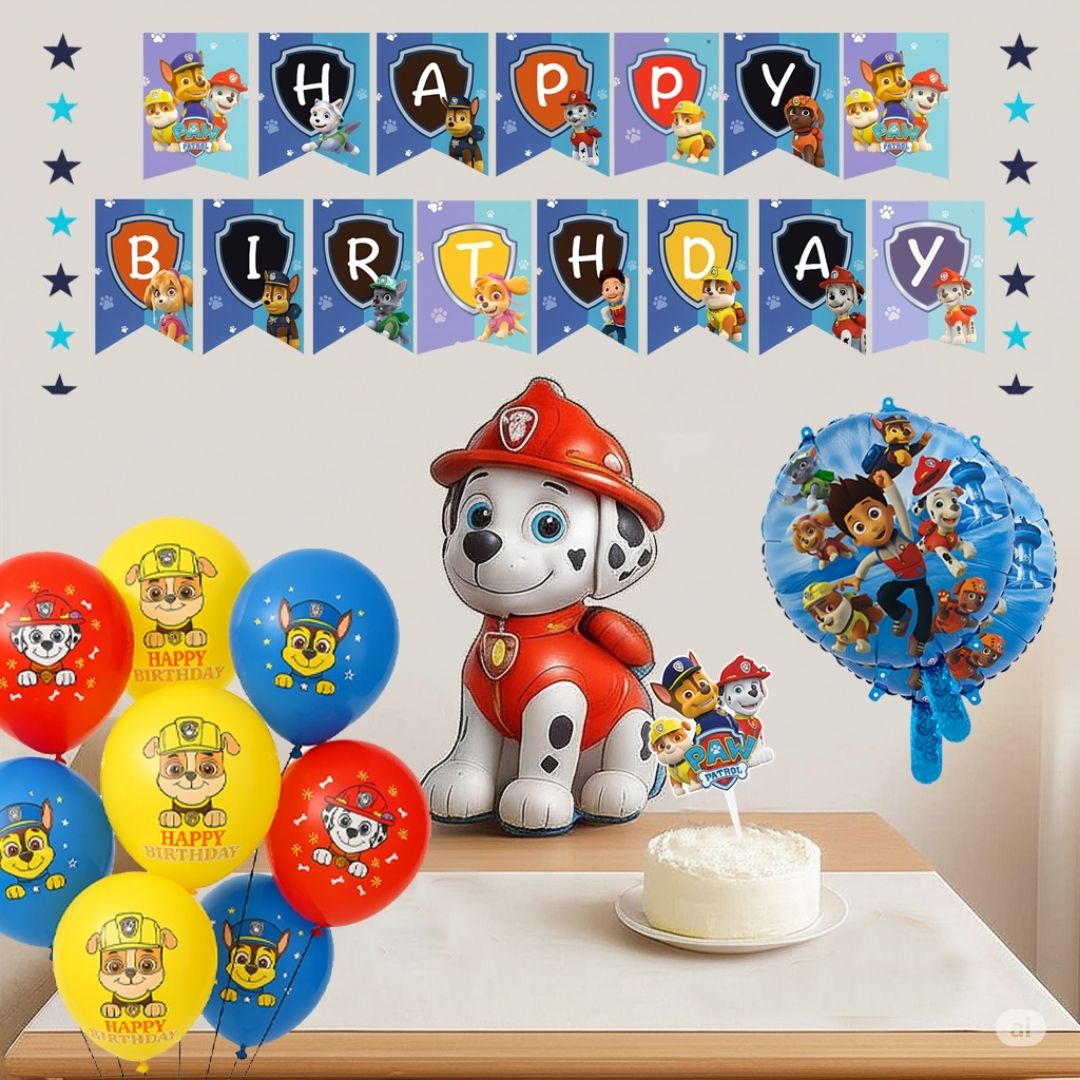 Paw Patrol Balloon Combo Kit with Banner, String Decoration and Cake Topper - 34PC