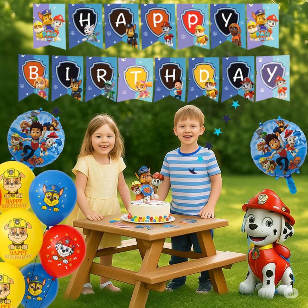 Paw Patrol Balloon Combo Kit with Banner, String Decoration and Cake Topper - 34PC