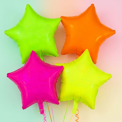 Neon/UV Florescent Star Shaped Foil Balloons - Air Filled - 18 inches - Set of 4