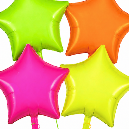 Neon/UV Florescent Star Shaped Foil Balloons - Air Filled - 18 inches - Set of 4