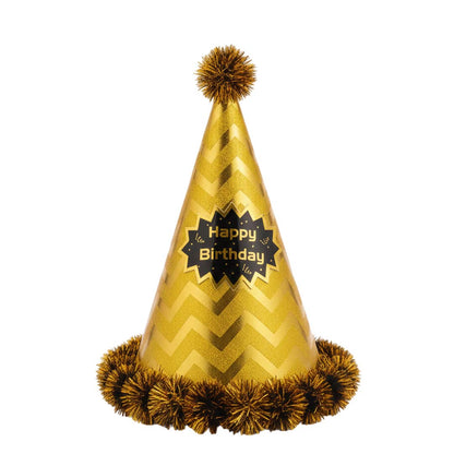 Assorted Colour Zig Zag Hat with Fringe w/Happy Birthday