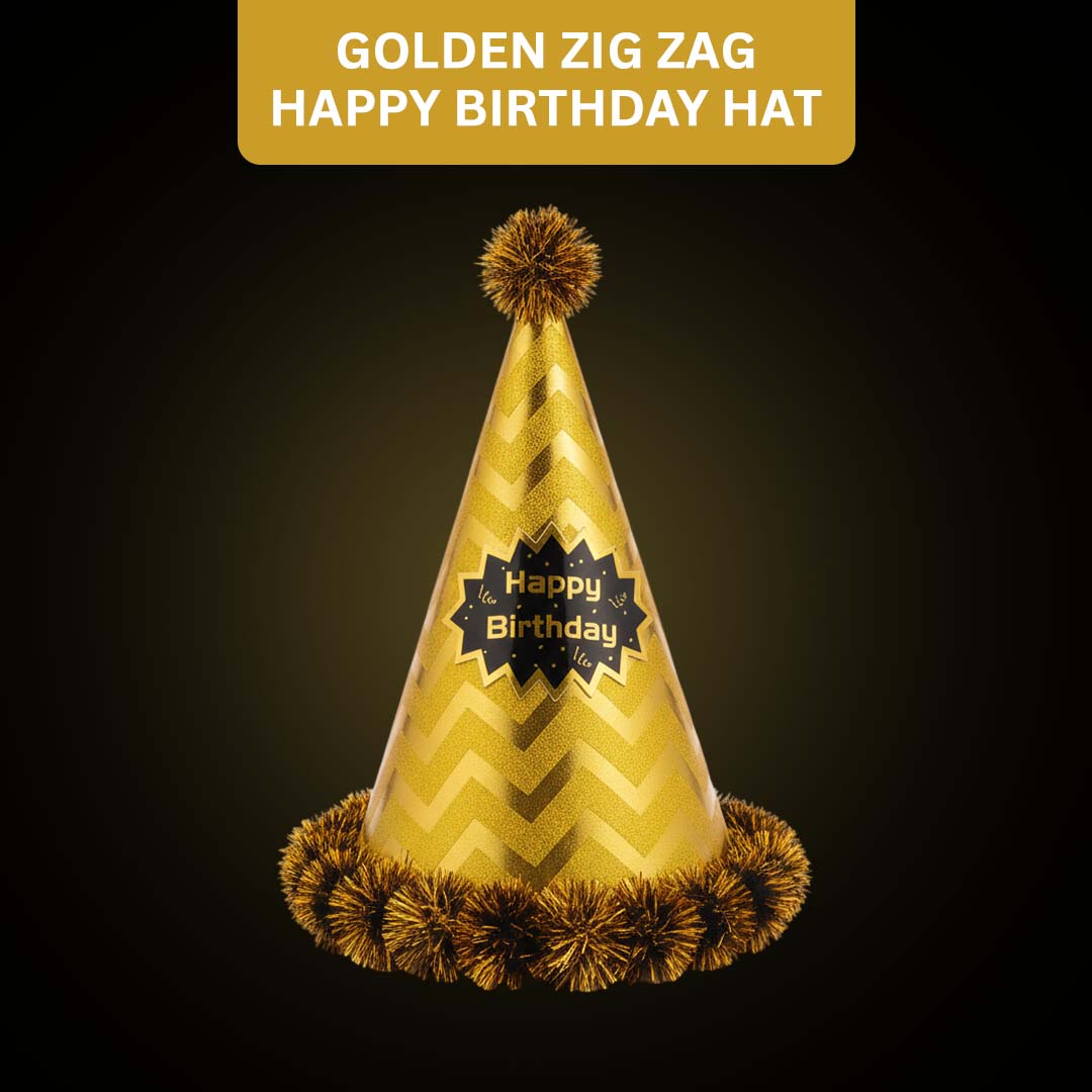 Assorted Colour Zig Zag Hat with Fringe w/Happy Birthday