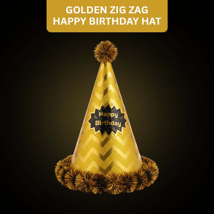 Assorted Colour Zig Zag Hat with Fringe w/Happy Birthday