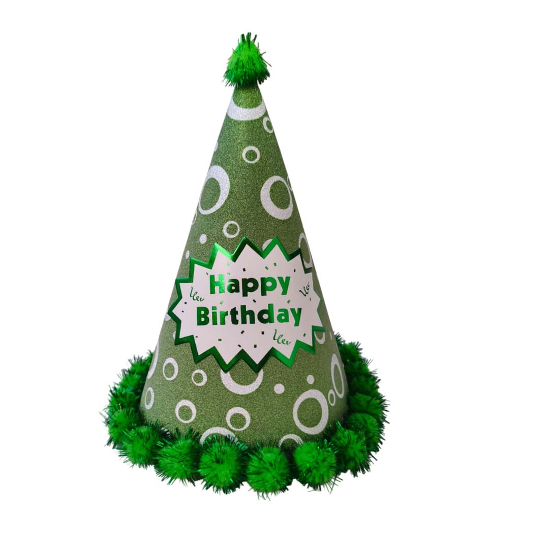 Assorted Colour Polka Dot Hat with Fringe w/Happy Birthday