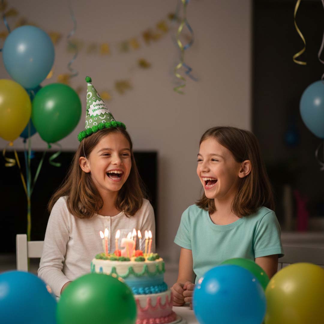 Assorted Colour Polka Dot Hat with Fringe w/Happy Birthday