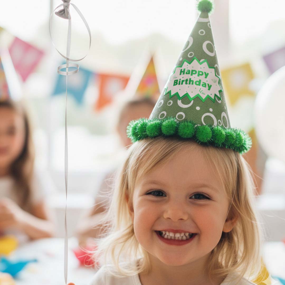 Assorted Colour Polka Dot Hat with Fringe w/Happy Birthday
