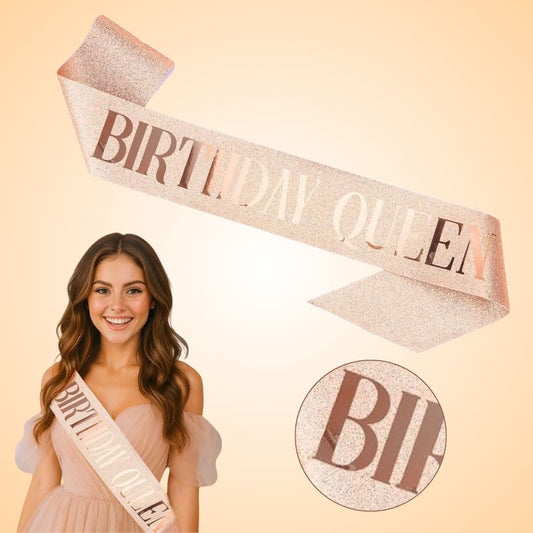 Birthday Queen Sash with Shimmry Texture and Glossy Text - 1PC