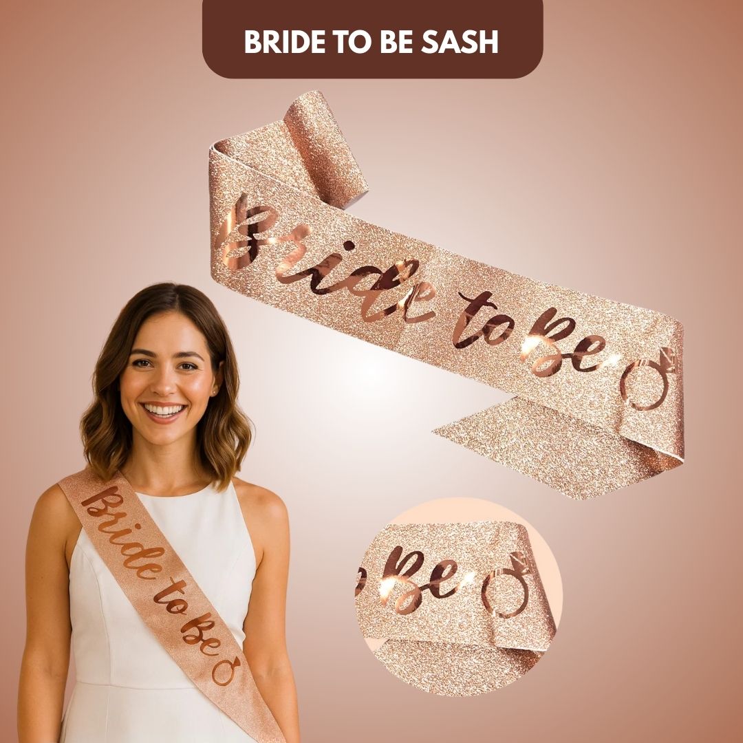 Bride To Be Shimmery Rose Gold Sash with Glossy Text - 1PC