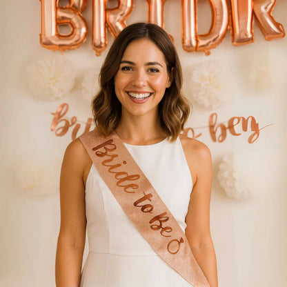 Bride To Be Shimmery Rose Gold Sash with Glossy Text - 1PC