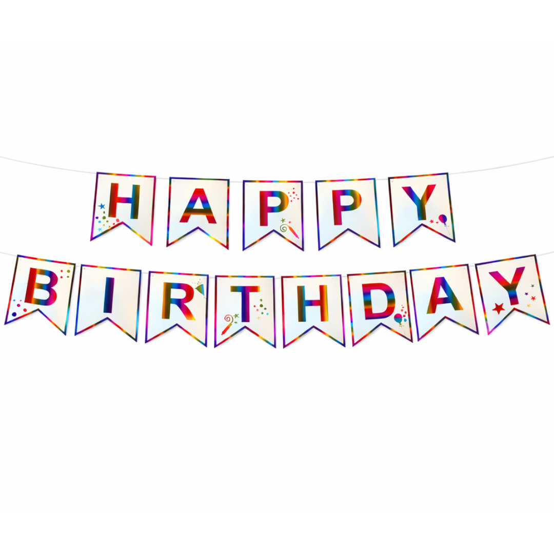 Happy Birthday Rainbow Colored Flag Banner - 1PC